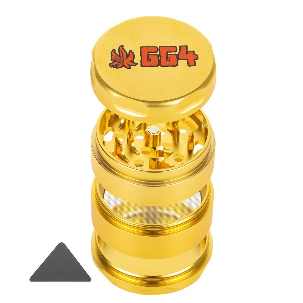 Gorilla Glue #4 Weed Grinder shown in exploded view. Comes with scraper.