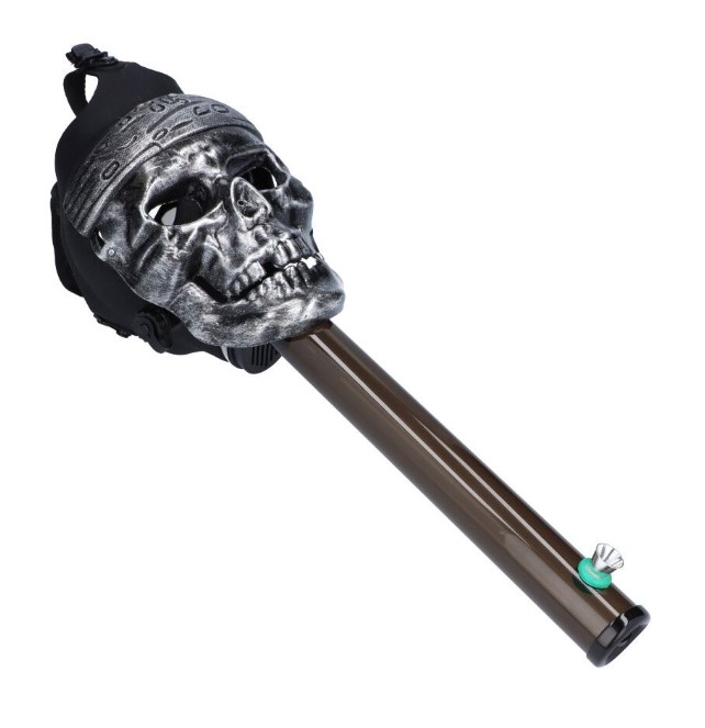 The Skull Pirate Gas Mask Bong, assembled view. Try it for the novelty. Try it for the fun. Try it just for the hell of it!