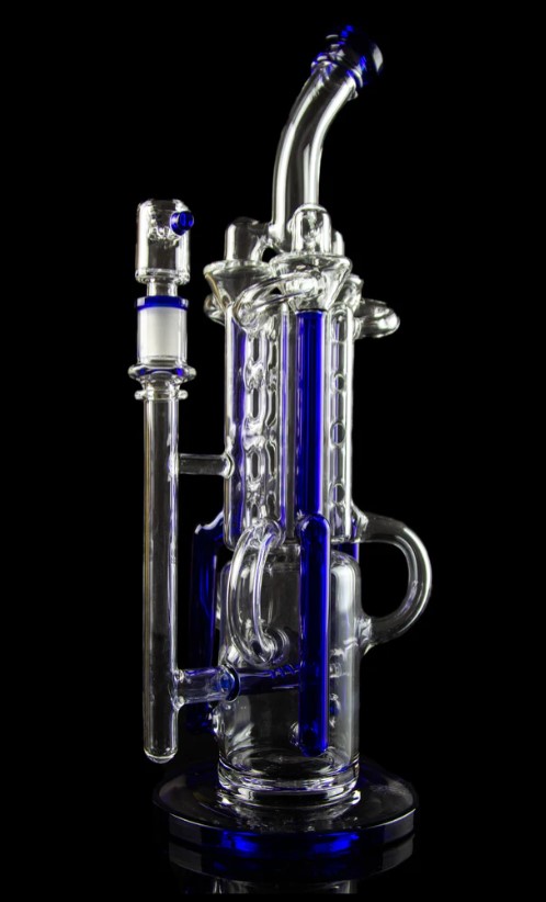 The Space Station Recycler Water Bong with blue accents is a wonder to behold. And an even greater wonder to use!
