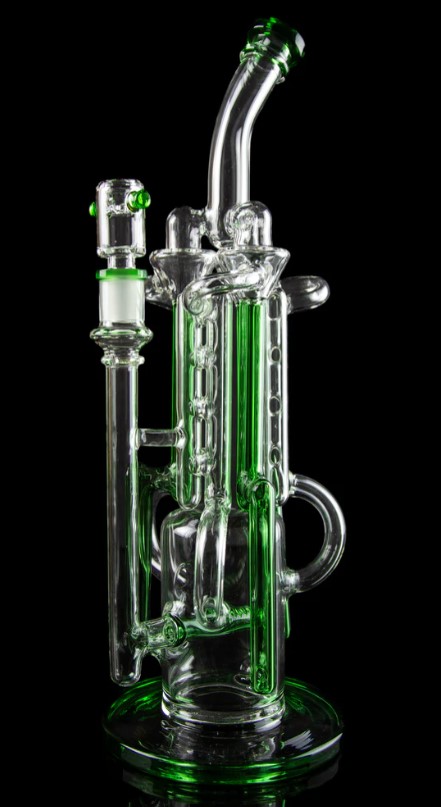 The Space Station Recycler Water Bong with green accents is a wonder to behold. And an even greater wonder to use!