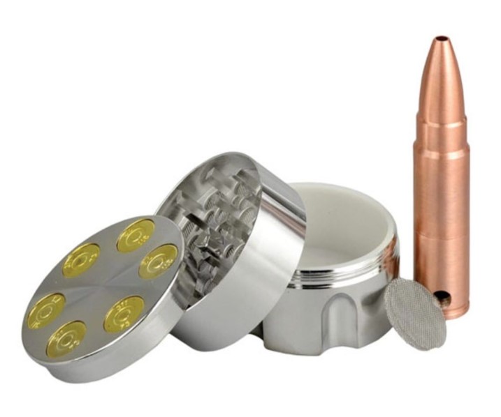 DON'T SHOOT! Get your grind and puff on with this Metal Bullet grinder & pipe set.