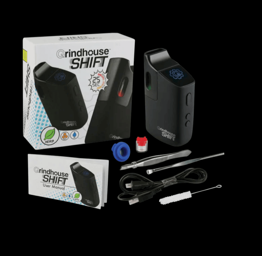 Try one of these Pulsar Shift portable dry herb vapes, shown here with the retail box and everything included in your purchase.