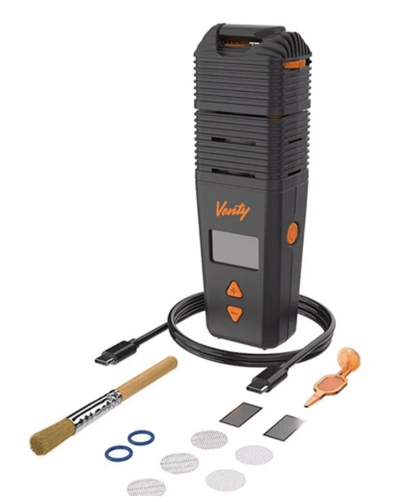 Here is the Storz & Bickel Venty portable dry herb vapes with included accessories.