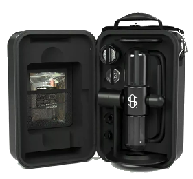 Stündenglass Gravity Infuser original model securely packed in its premium black carrying case, ready for transport or storage.